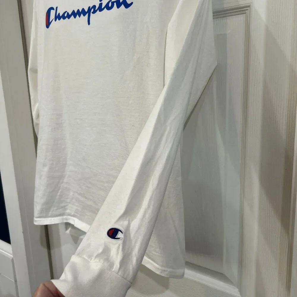 Champion Authentic Athleticwear Men's L White Logo Crew Neck Long Sleeve T-Shirt - Picture 4 of 6